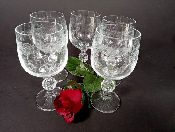 Set of 5 Vintage Glass Cups With Rose Motif Ice Coffee Glass 