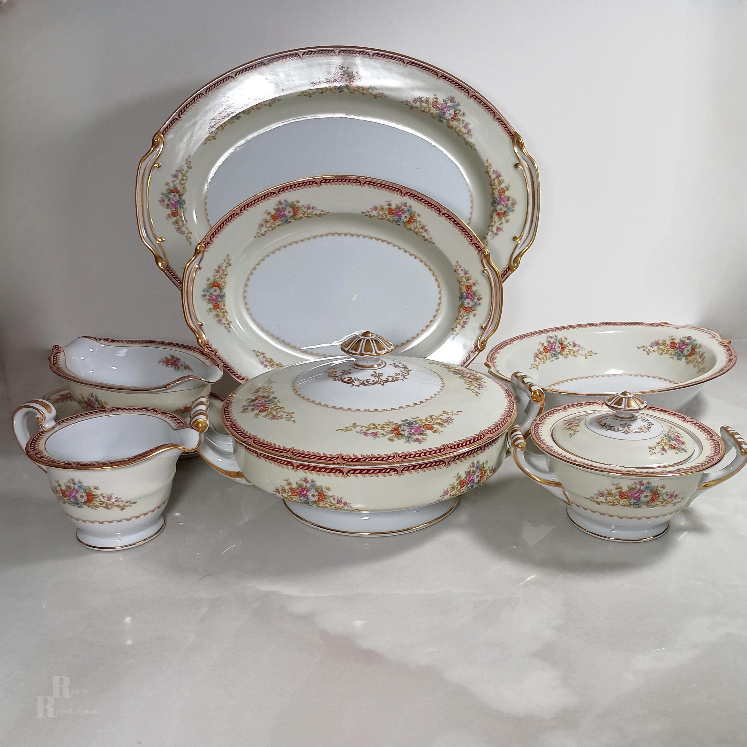 Vintage Rose China Japan RO6 Maroon Laurel Gold Trim Dinnerware