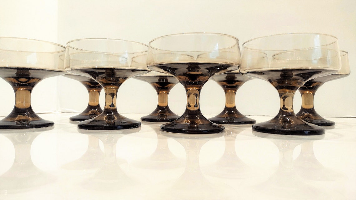 Mid Century Libbey Barware Tawny Brown Accent Low Sherbet / Etsy