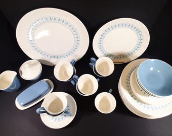 Homer Laughlin Richelieu Blue White Mid Century Dinnerware