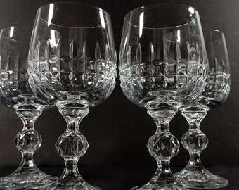 Set of 4 Bohemia Crystal-Crystalex Belfast Wine Glass. Vertical and Horizontal Picket Fence design bowl, faceted ball stem.