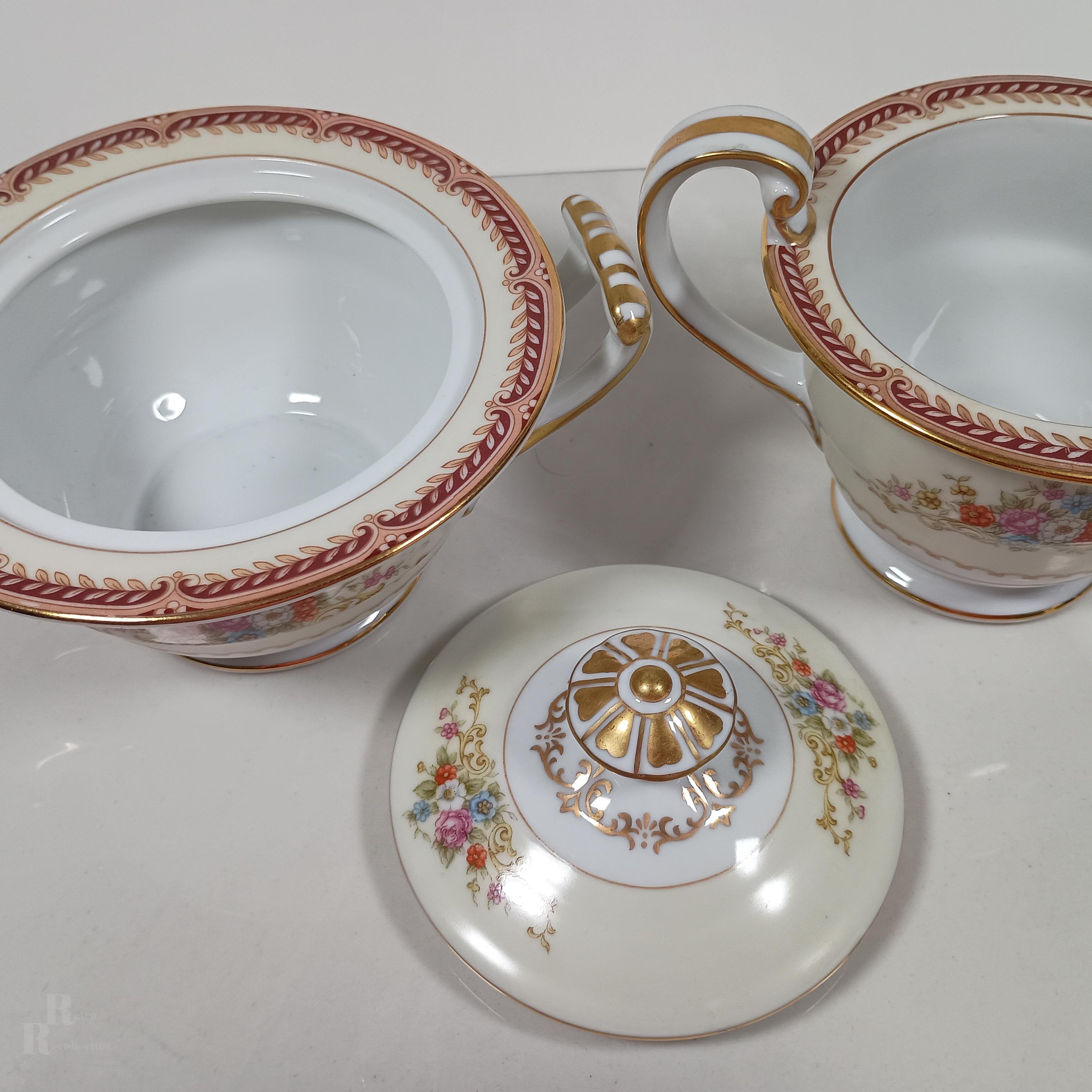 Vintage Rose China Japan RO6 Maroon Laurel Gold Trim Dinnerware