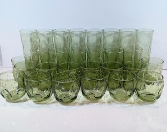 Avocado Green Textured Glass Barware – Mid-Century Zombie, Highball, Old Fashioned, Roly Poly