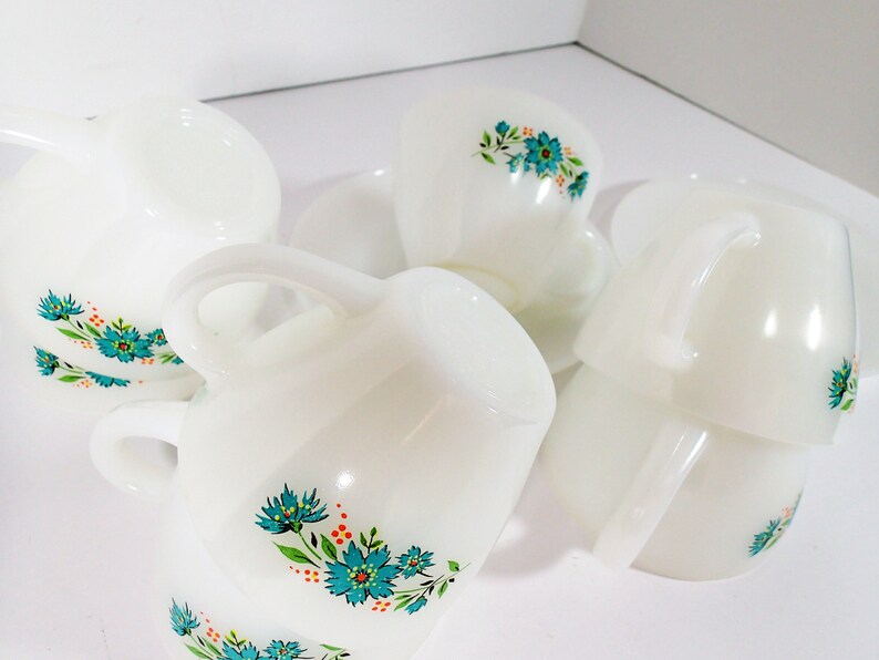 Vintage Fire King Bonne Blue Bell Milk Glass Cups and Saucers Etsy