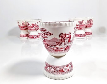 Spode's Tower Pink Antique Red Transferware Double Egg Cups sold individuallly. Excellent condition, no chips, cracks or discoloration