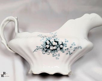 KTK Knowles Taylor & Knowles Blue Floral Semi-Vitreous Gravy Boat