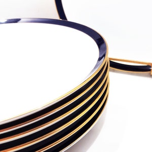 Vintage Koransha Royal Bracelet China, Deep Cobalt Blue & Gold Band on snow white Arita Porcelain  China Dinner Plates