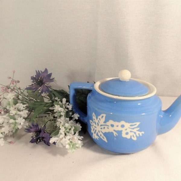 Pretty little blue and white Harker Cameo Ware Zephyr Teapot with cover.