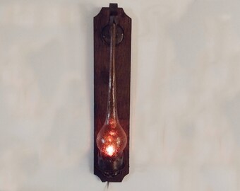 Spooky Halloween Decor 32" Spanish Gothic Revival Wall Sconce Lamp Amber Crackle Glass Medieval Lantern