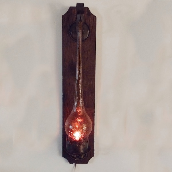 Mid Century BOHO Medieval Look Lantern Bracket Spanish Gothic Revival wall lamp  with flickering light from the 1970s