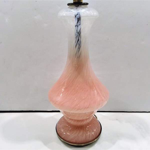 Mid Century Murano or Venetian Italian Glass Pink Swirl Flow Accent Lamp. SHADE NOT INCLUDED