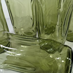 Set of 6 Vintage Anchor Hocking Colonial Tulip  Avodaco green tumblers. 5 1/4 inch tall glasses molded into the shape to represent tulip blossoms.
