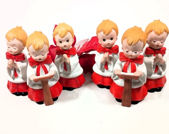 3 Little Christmas Choir Boys, Ceramic figurines by Homco 1980s