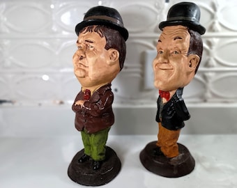 3 Large Vintage Ceramic Hand Painted Statuettes of Laurel & Hardy
