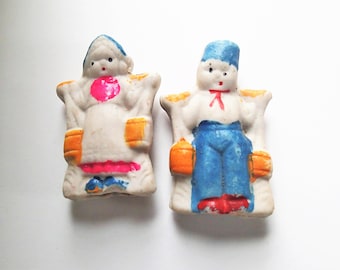 Antique Bisque Frozen Charlotte Charley Dolls, Dutch Children Cake Toppers Pair