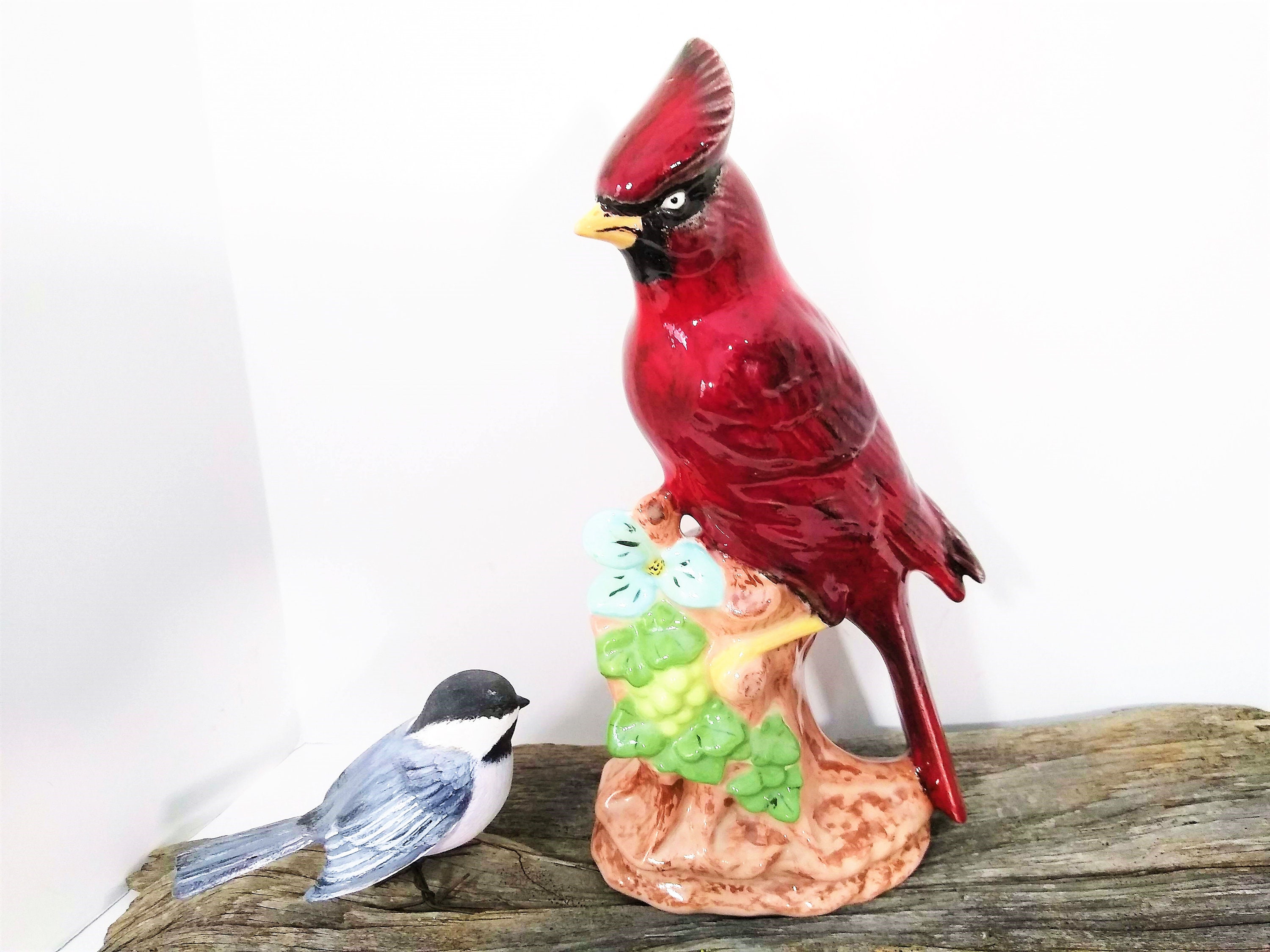 Large Northern Red Cardinal Figurine, Hand-painted Ceramic Bird