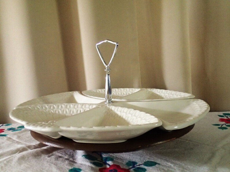 Mid Century White Lazy Susan 3 Sections Divided Serving Tray Etsy
