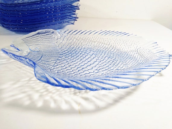 Pasabahce Glass Fish Plates in Sky Blue, sold in sets of 4