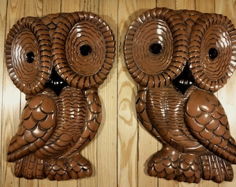 Vintage 1970s Ceramic Owl Wall Hanging Large Retro Kitsch Owl Plaque
