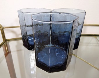 Libbey Facets Cobalt Blue Glassware, Mid Century Retro Barware, Choose Your Style
