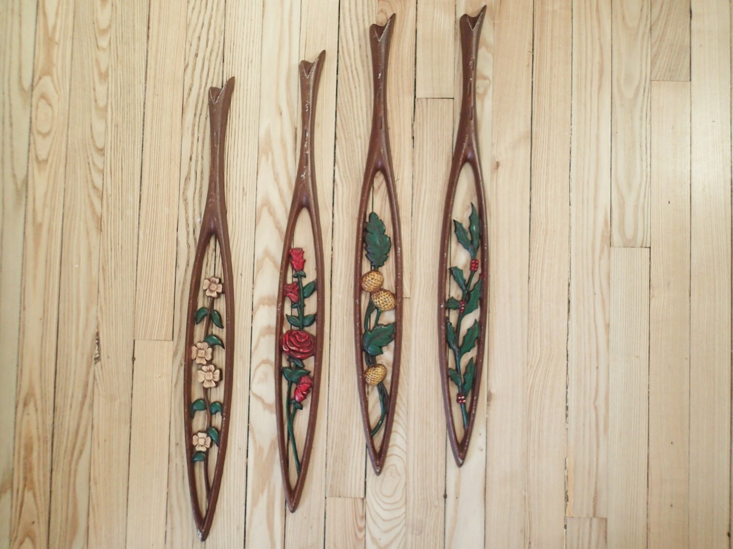 Mid Century Sexton wall panel set 4 Seasons cast metal wall Etsy
