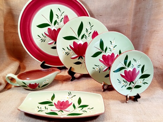 Mid Century 1950s Stangl Pottery Magnolia Dinnerware Selection Platter Gravy Pickle Dish Dinner Plates Salad Plates and Bread Plates Etsy