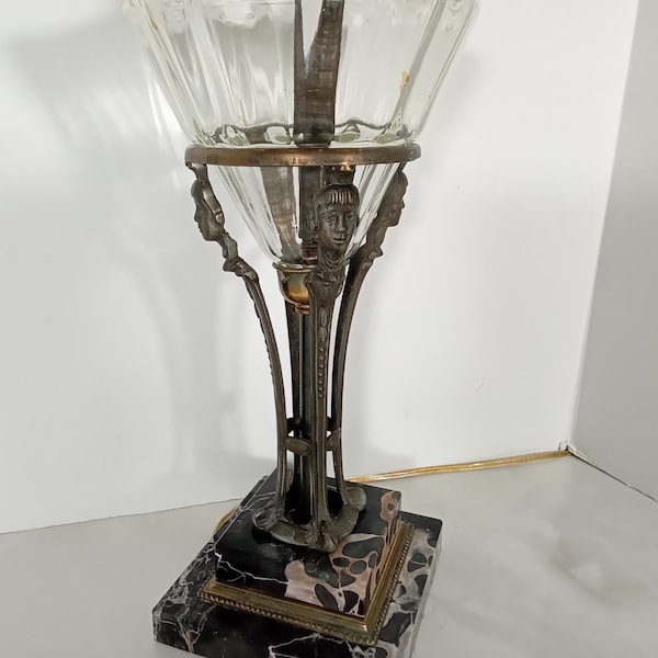 Antique Art Nouveau Egyptian Revival Table lamp with Glass Font.
