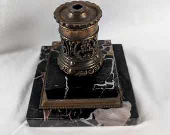 Egyptian Revival Lamp Parts Original Stepped Marble Base and Metal Components Antique Salvage
