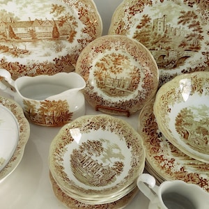 JG Meakin Romantic England Avocado Green Transferware Dinnerware pieces and sets