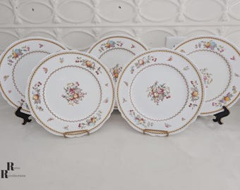 Spode Rockingham Fine Bone China Dinner Plates, Fruit and Floral Motif, England 1940s–1950s
