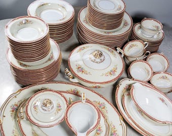 Vintage Rose China Japan RO6 Maroon Laurel Gold Trim Dinnerware