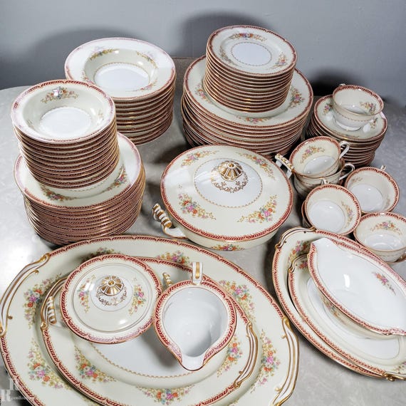 Vintage Rose China Japan RO6 Maroon Laurel Gold Trim Dinnerware