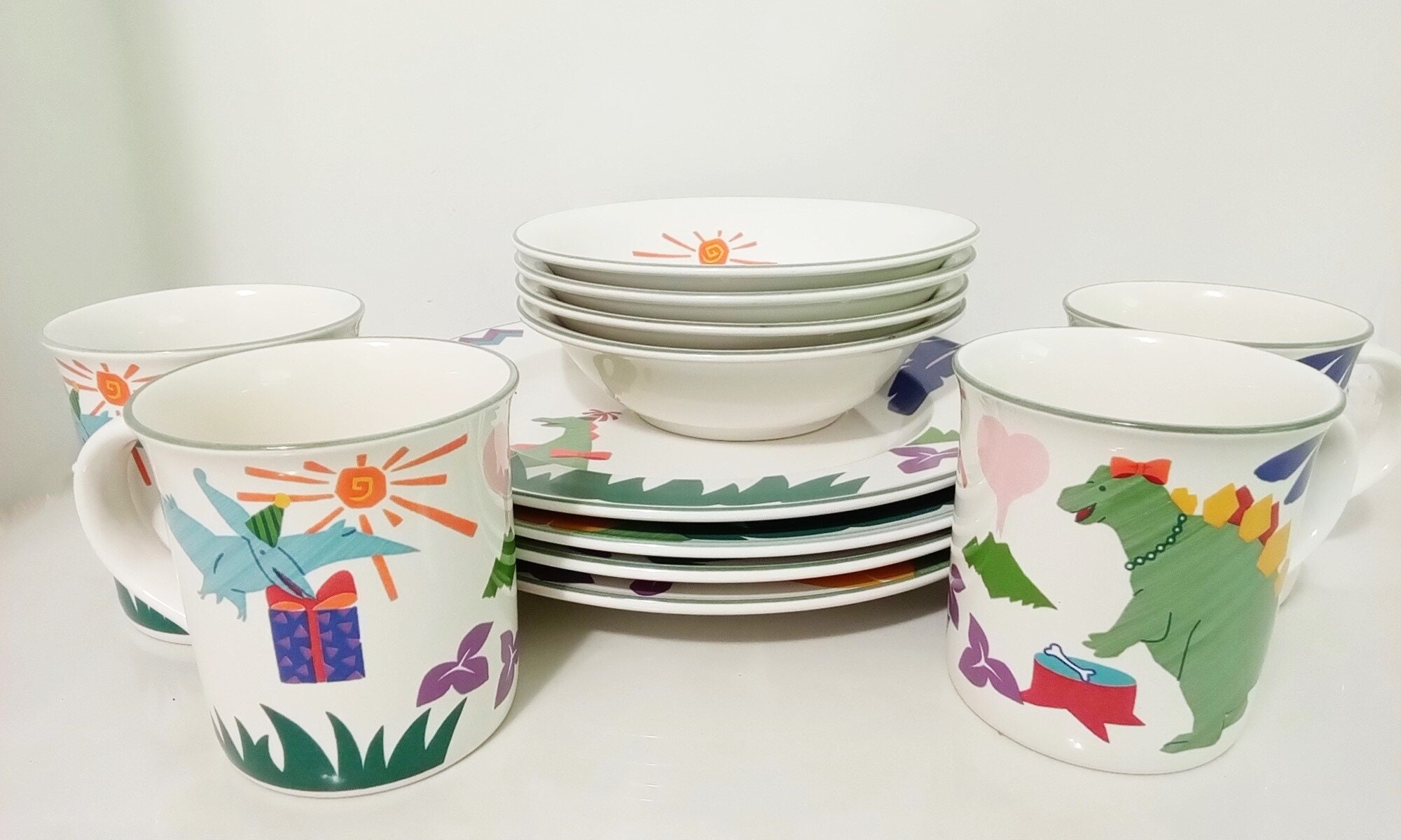 Vintage Mikasa Dino and Friends Cartoon Character Dinnerware. Set