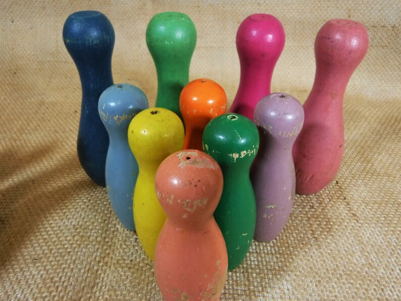 Vintage Toy Wooden Skittle Bowling Pins Set of 21 Etsy