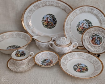 Homer Laughlin Eggshell Nautilus Courting Couple 22K Gold Trim, Choose Your Pieces 1930s–50s