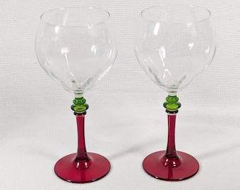 Fumo Brothers Festivo Red Stem Water Goblets with Green Ring Accents Set of 2