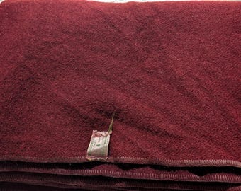 Vintage Bloomfield Wool Blanket Burgundy Camp Blanket 100% Wool 85x6