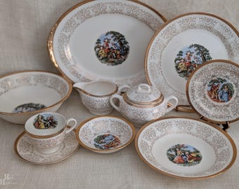 Homer Laughlin Eggshell Nautilus Courting Couple 22K Gold Trim, Choose Your Pieces 1930s–50s