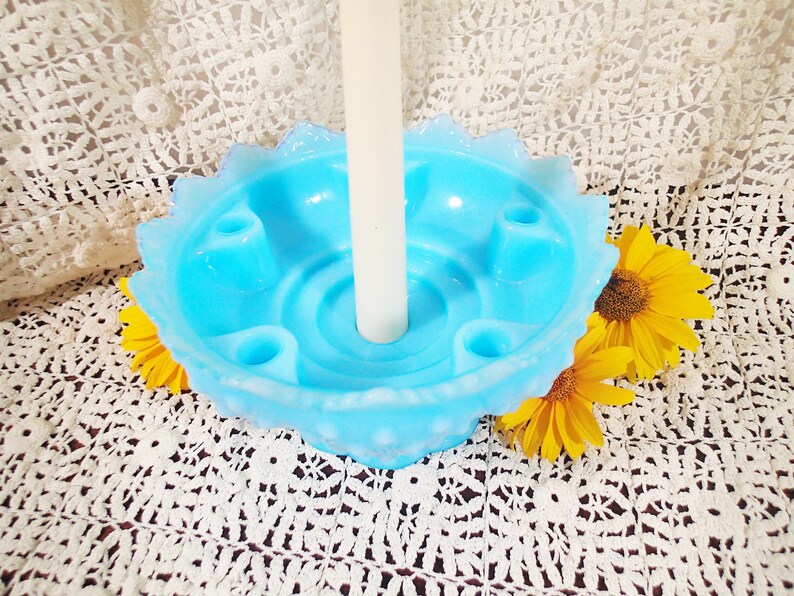 Fenton Hobnail Candle Bowl Pastel Turquoise Blue Etsy
