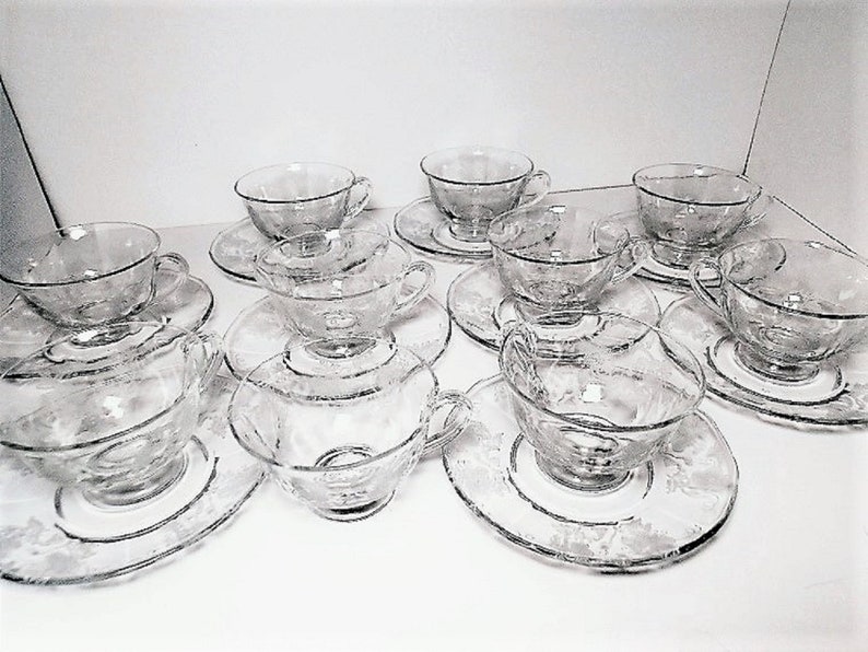 Fostoria Etched Depression Glass Cup and Saucer 9 Sets Plus 1 Etsy