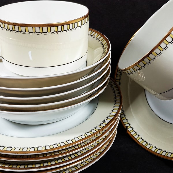 13-piece set of Heinrich  and Co H&C  Selb Bavaria HC287 art deco dinnerware pieces