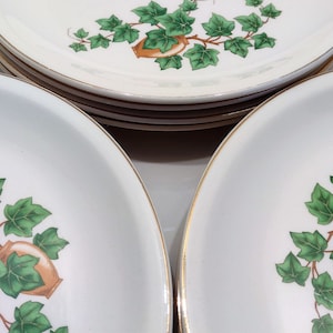 Paden City Greenbriar Ivy in Jug 22 kt gold rim,  dinner plates, set of 2. 5 sets available