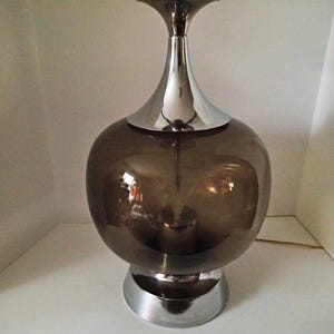 Large MCM Atomic Fiber Optic Lamp, Smoke Glass, Chrome, Space Age Mood Light