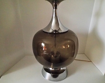 Large MCM Atomic Fiber Optic Lamp, Smoke Glass, Chrome, Space Age Mood Light