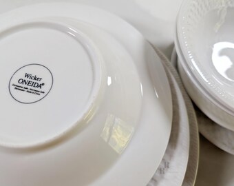 Vintage Oneida White Wicker Dinnerware Place Settings and Sets