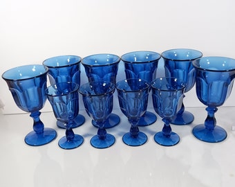 Old Williamsburg Deep Blue Ultra Water Goblets and Wine Glasses by Imperial Glass, Ohio