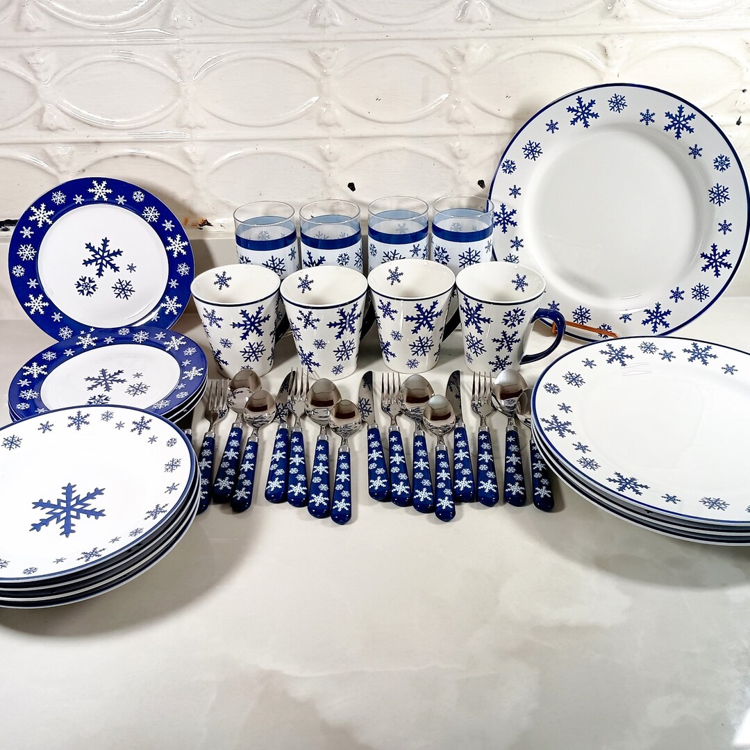 Lot De 6 Assiettes En Verre Texturé Vintage - Motif Flocon - Noël/Hiver