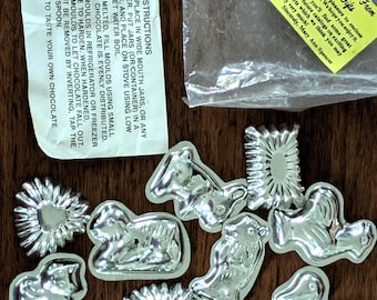 Vintage Spencer Gifts Aluminum Chocolate Mold Set with Original Tag & Instructions, 12 Pieces