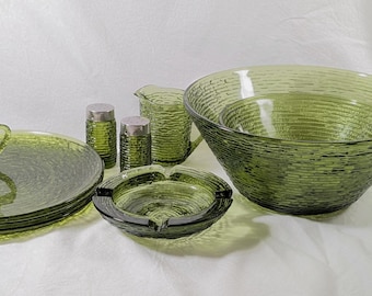 Libbey Soreno Avocado Green Glass Bowls Cups Snack Set Ashtray