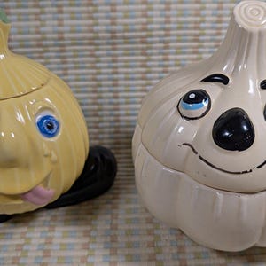 Vintage Crying Onion Keeper & Mr Garlic Jar Set Anthropomorphic Ceramic Kitchen Storage